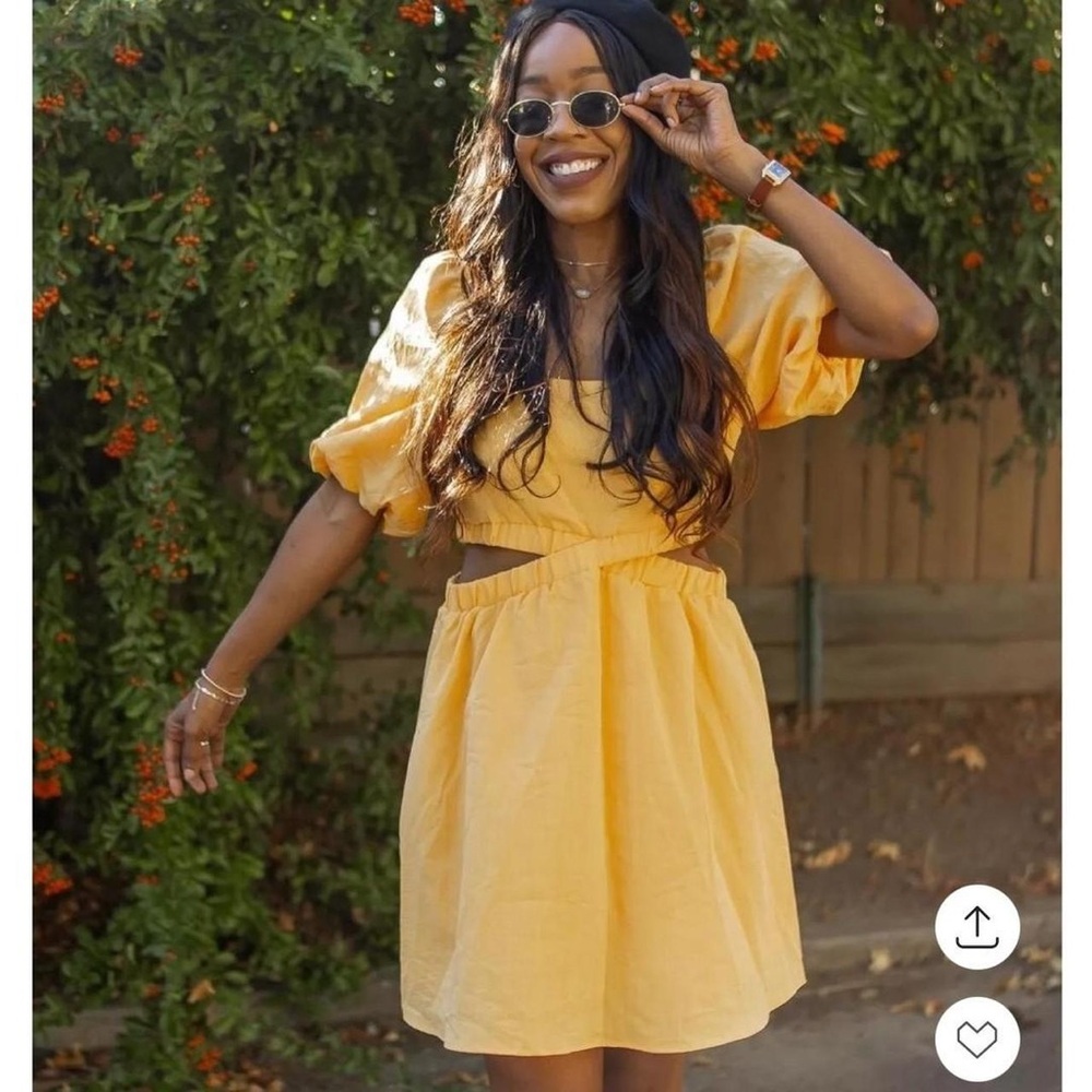 Yellow Smocked Puff Sleeve Sundress